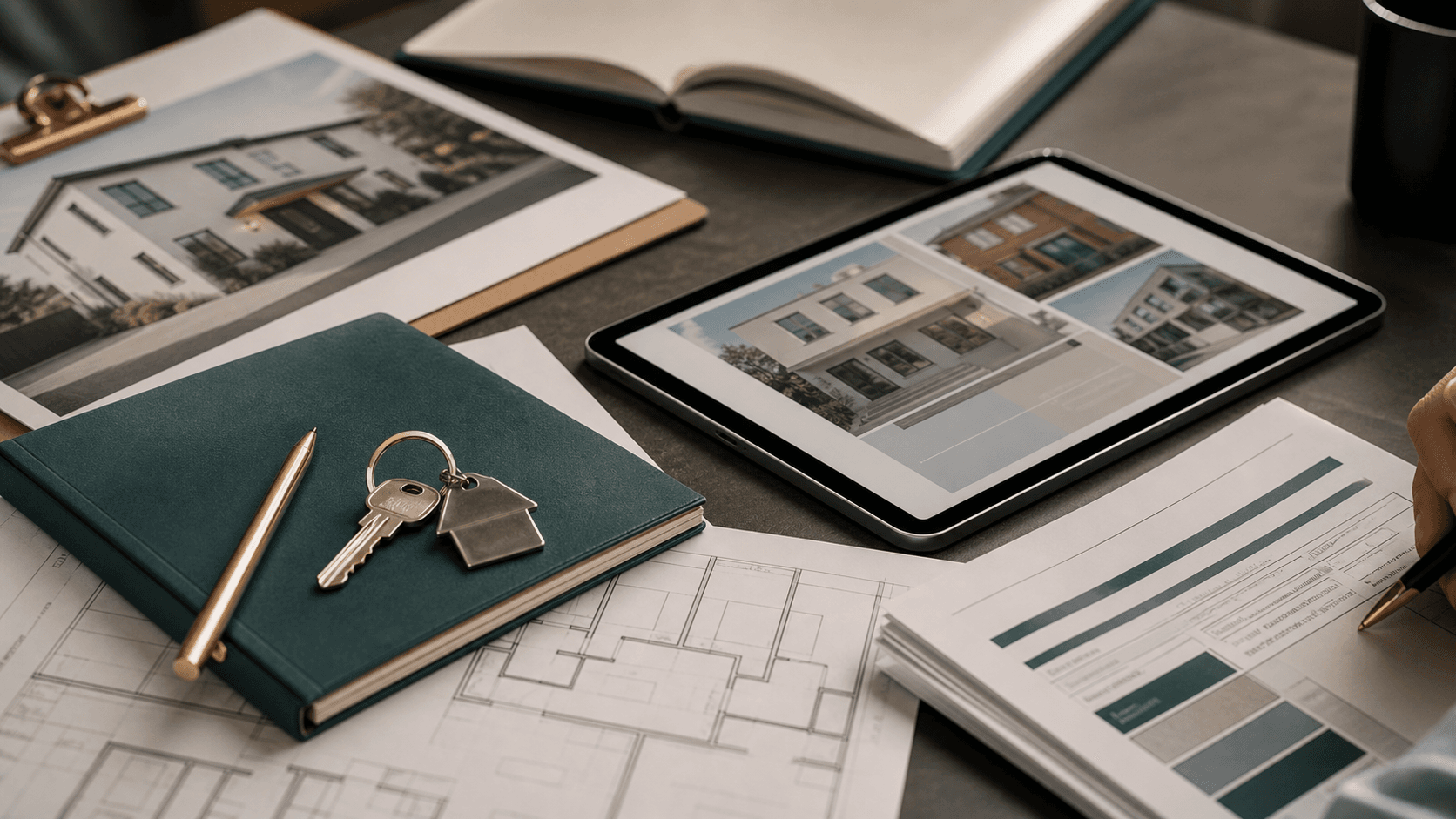 Property documents, keys and valuation-style details on a desk